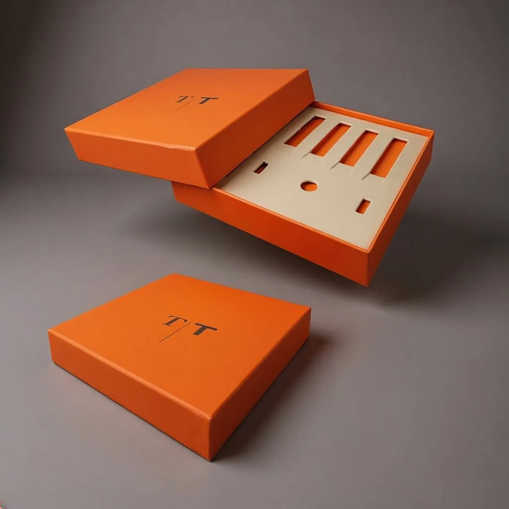Box rivestita arancione con cassetto su misura — Tipografia Toffanin